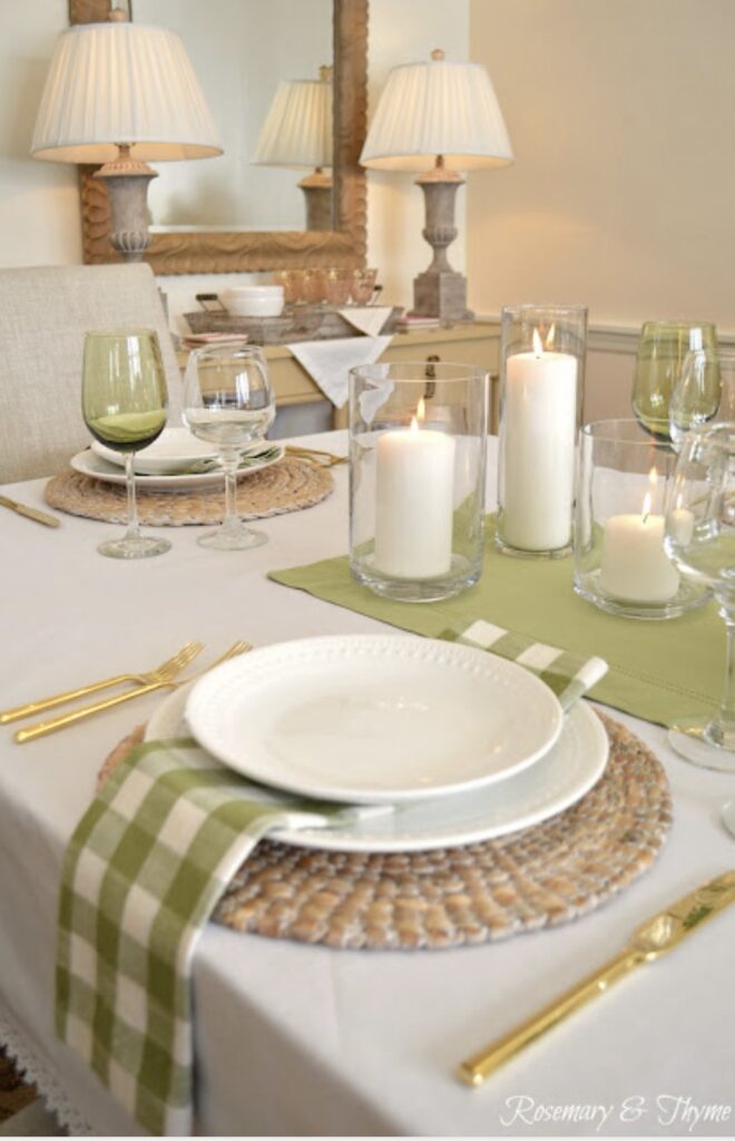 soft green and white table setting